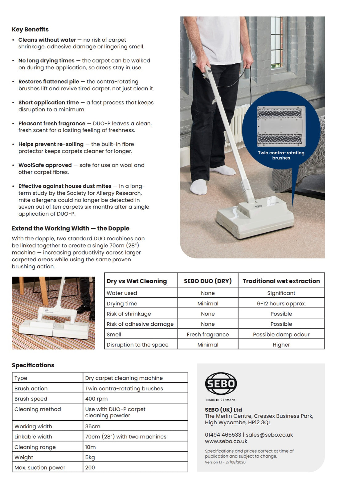 SEBO Duo Carpet Cleaner